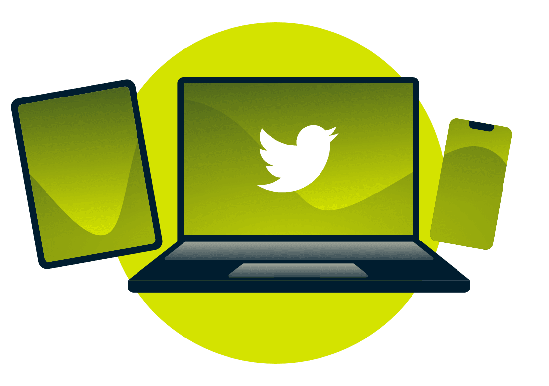 Twitter logolu bir diz&uuml;st&uuml; bilgisayar, tablet ve telefon.